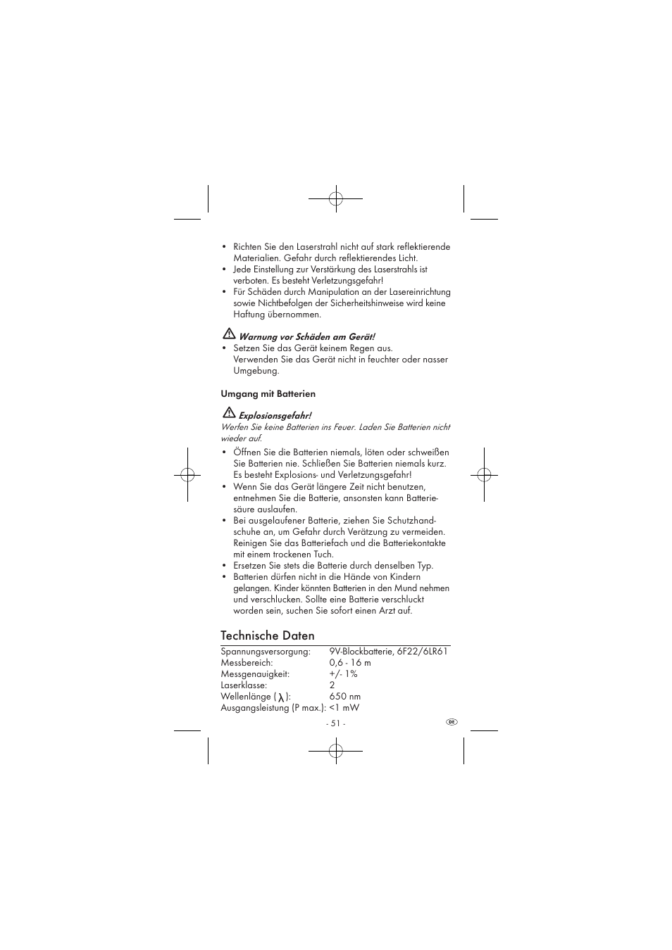 Technische daten | Powerfix KH 2927-1 User Manual | Page 53 / 62
