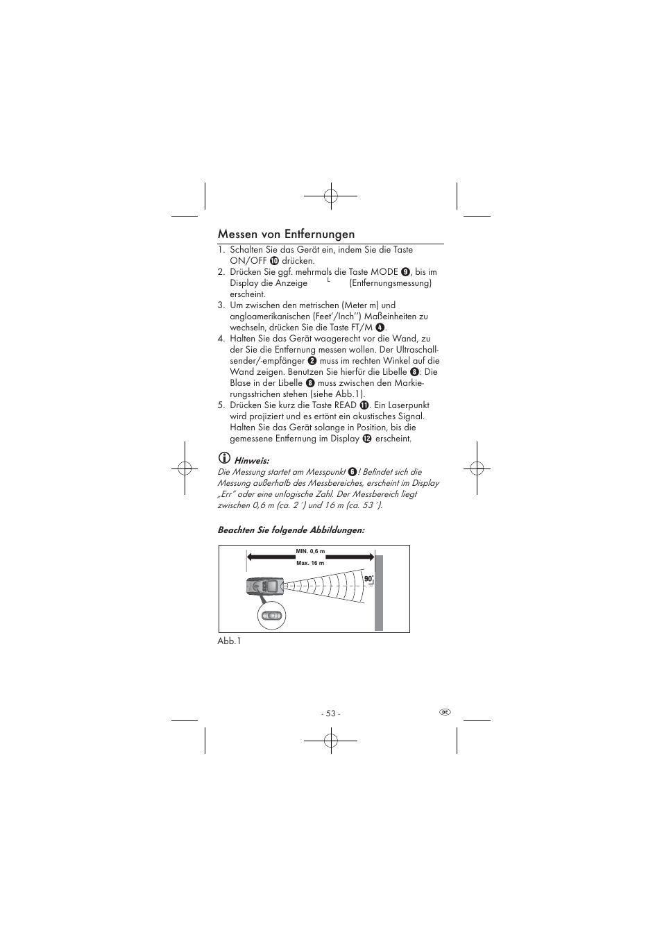 Messen von entfernungen | Powerfix KH 2927-1 User Manual | Page 55 / 62