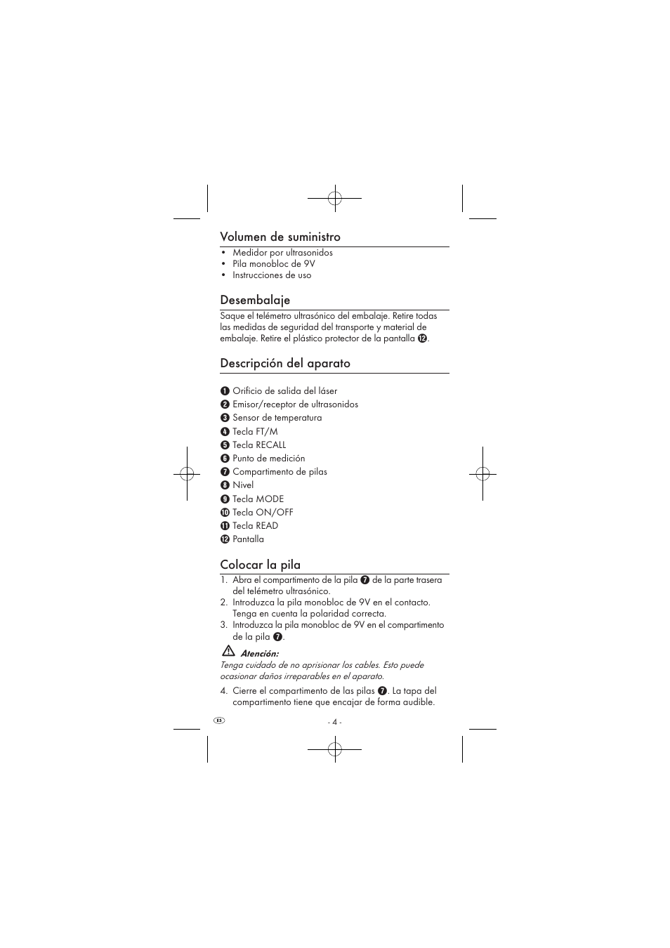 Volumen de suministro, Desembalaje, Descripción del aparato | Colocar la pila | Powerfix KH 2927-1 User Manual | Page 6 / 62