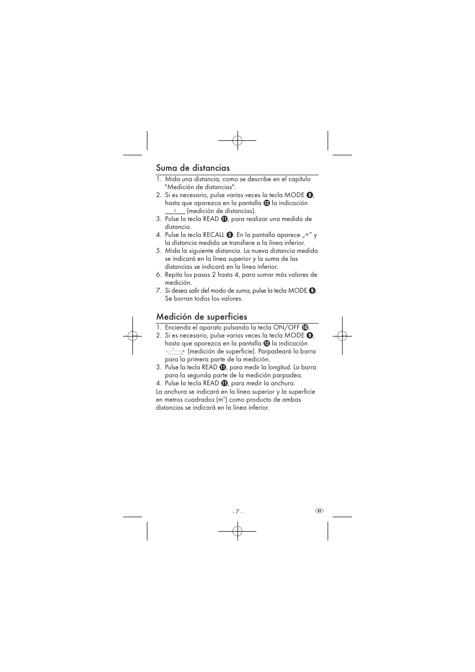 Suma de distancias, Medición de superficies | Powerfix KH 2927-1 User Manual | Page 9 / 62