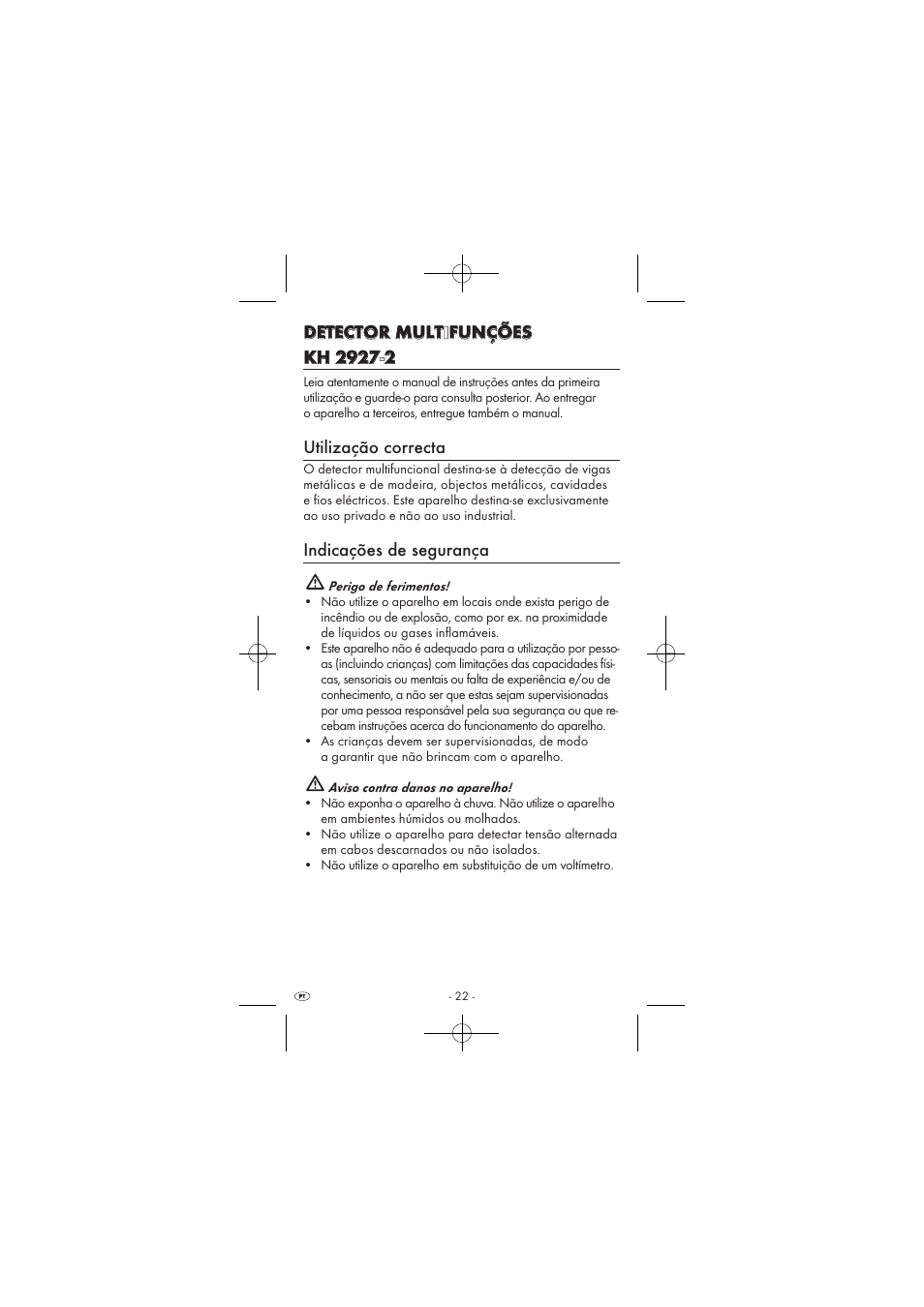 Utilização correcta, Indicações de segurança | Powerfix KH 2927-2 User Manual | Page 24 / 52