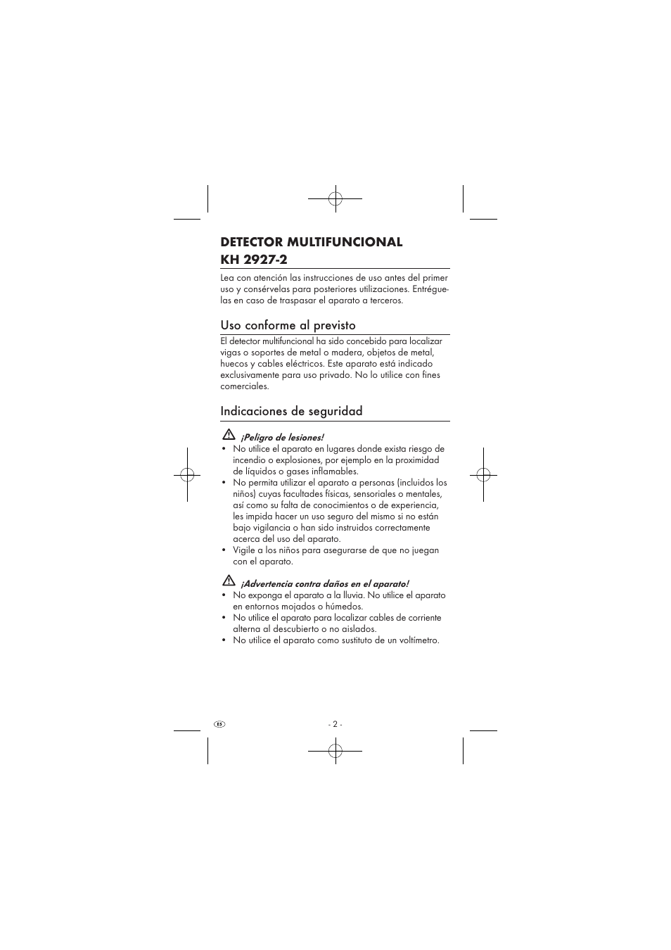 Uso conforme al previsto, Indicaciones de seguridad | Powerfix KH 2927-2 User Manual | Page 4 / 52