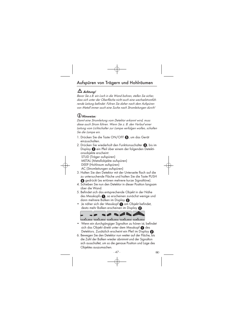 Aufspüren von trägern und hohlräumen | Powerfix KH 2927-2 User Manual | Page 49 / 52
