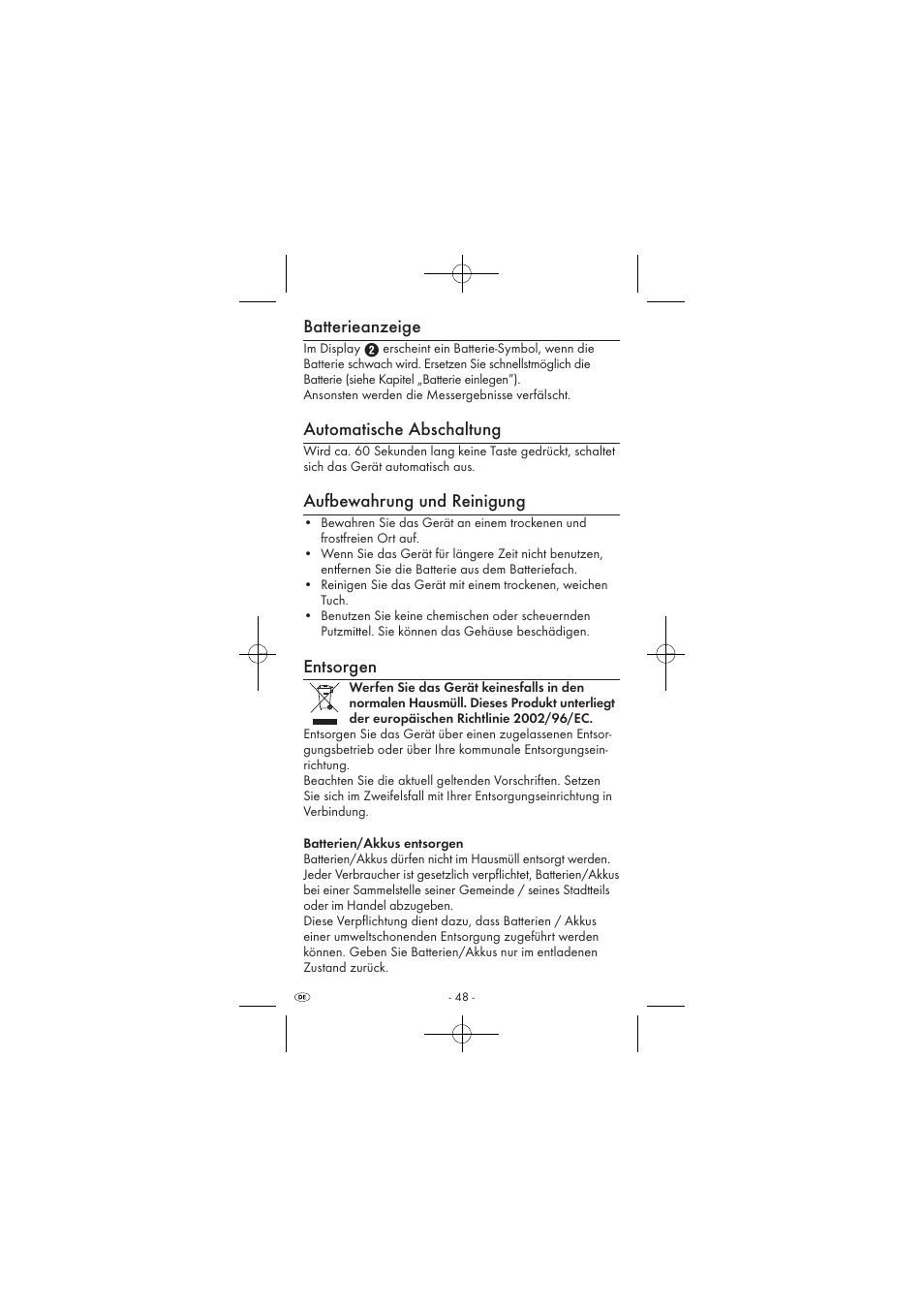 Batterieanzeige, Automatische abschaltung, Aufbewahrung und reinigung | Entsorgen | Powerfix KH 2927-2 User Manual | Page 50 / 52