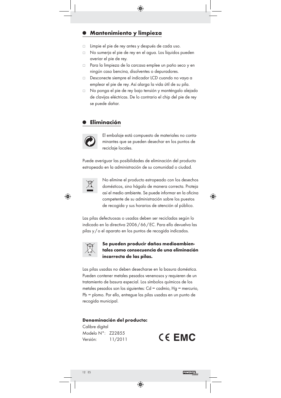 Mantenimiento y limpieza, Eliminación | Powerfix Z22855 User Manual | Page 10 / 42