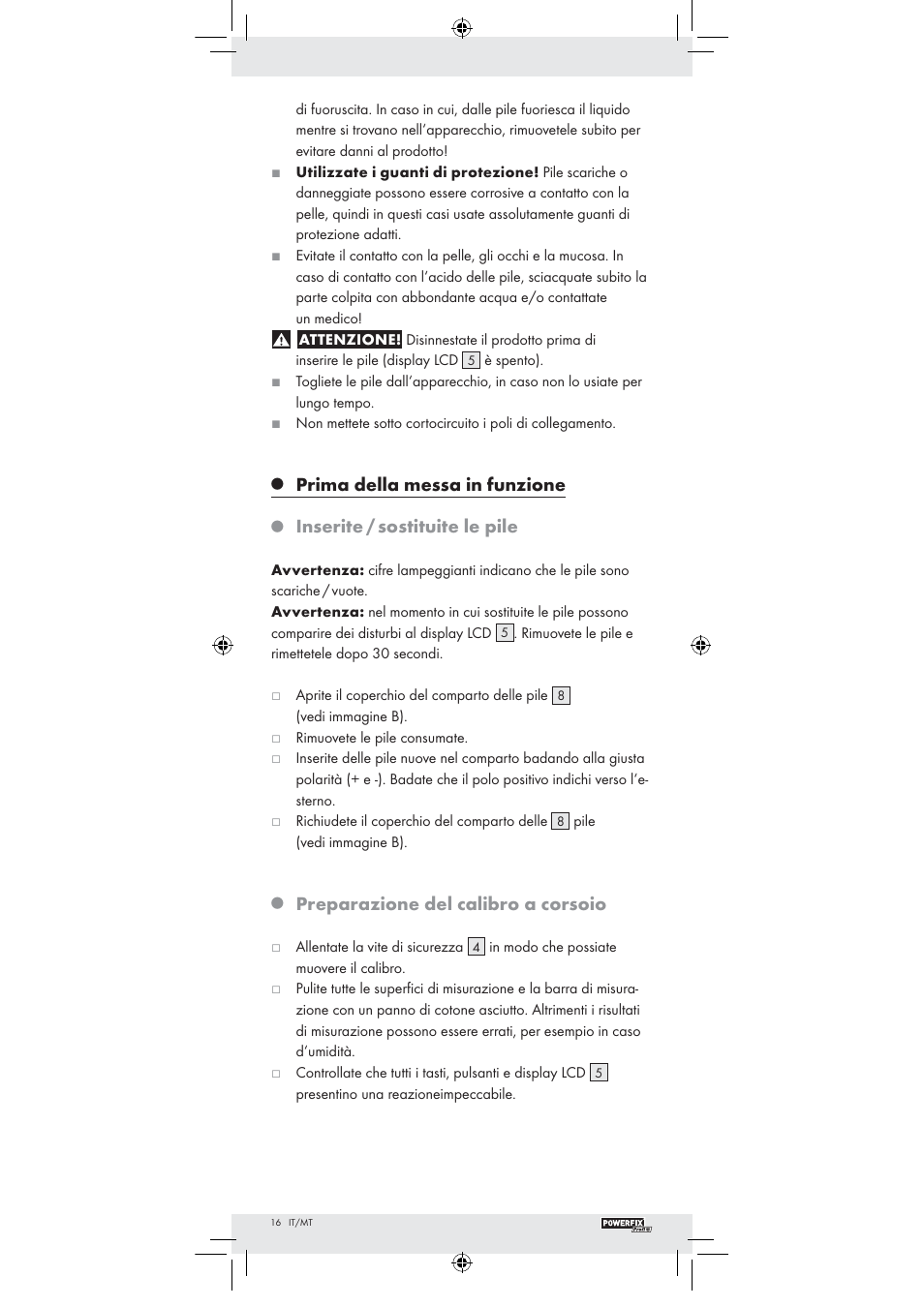 Prima della messa in funzione, Inserite / sostituite le pile, Preparazione del calibro a corsoio | Powerfix Z22855 User Manual | Page 14 / 42