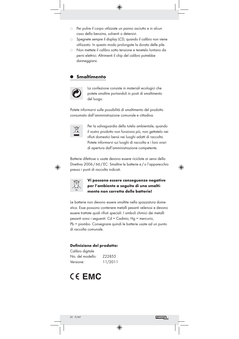 Smaltimento | Powerfix Z22855 User Manual | Page 18 / 42