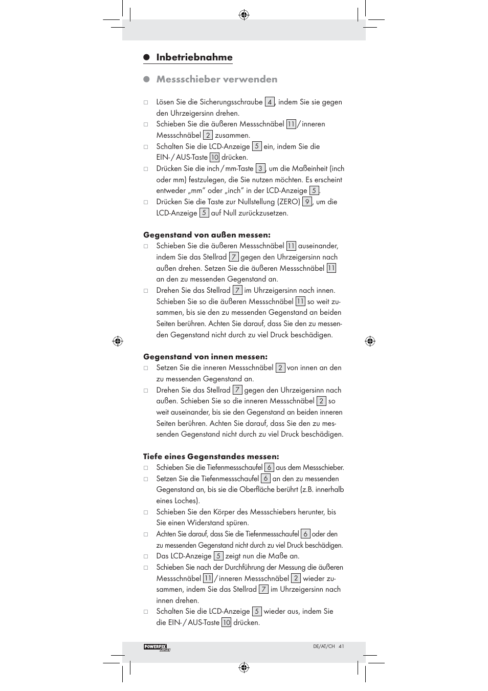 Inbetriebnahme, Messschieber verwenden | Powerfix Z22855 User Manual | Page 39 / 42