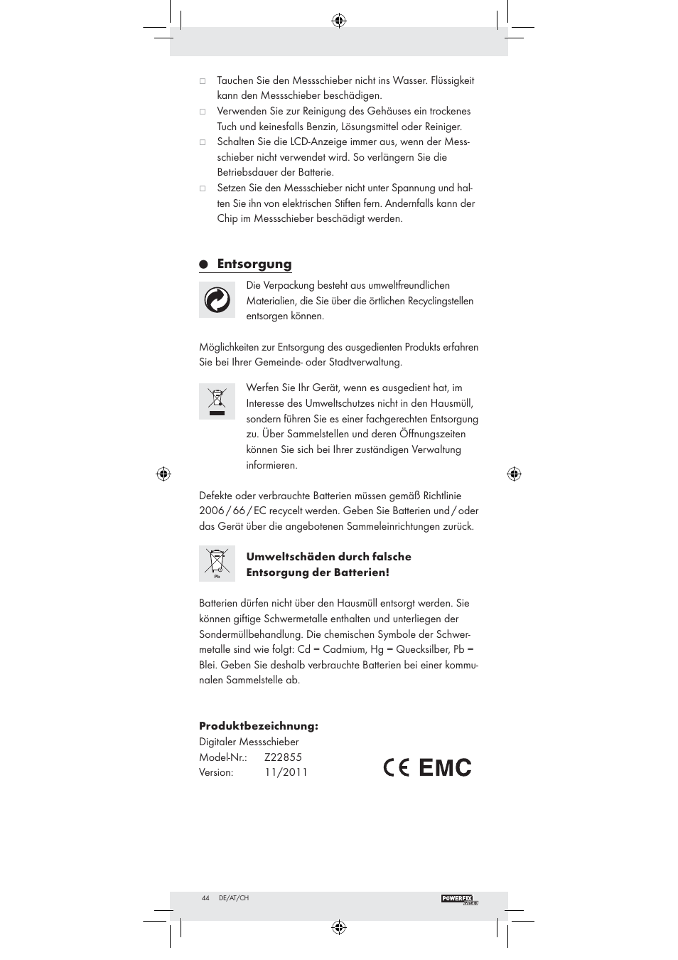 Entsorgung | Powerfix Z22855 User Manual | Page 42 / 42