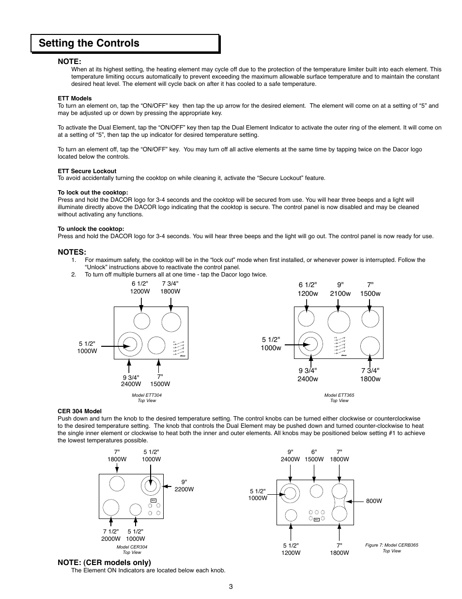 Setting the controls | Dacor CER304 User Manual | Page 5 / 10