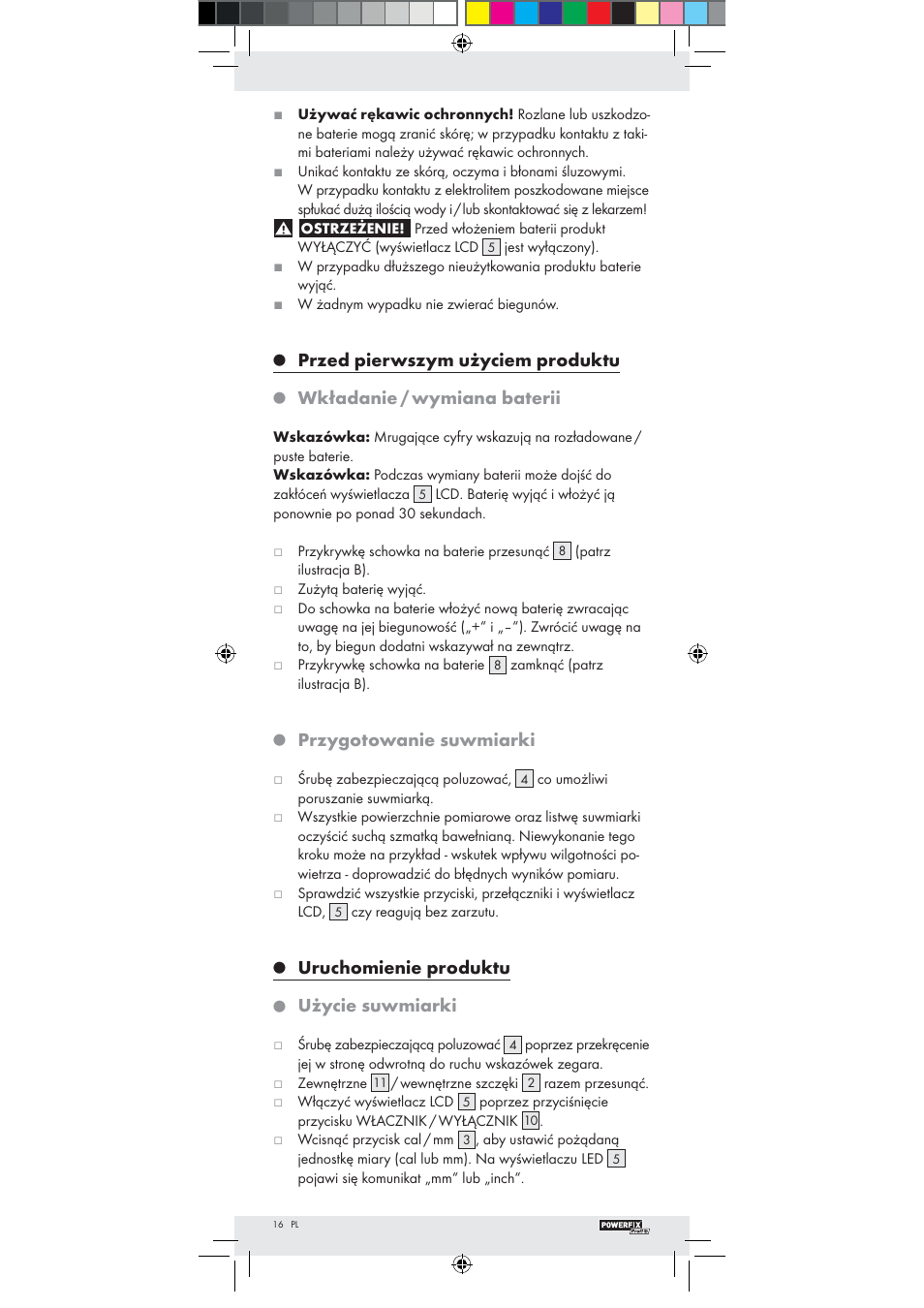 Przed pierwszym użyciem produktu, Wkładanie / wymiana baterii, Przygotowanie suwmiarki | Uruchomienie produktu, Użycie suwmiarki | Powerfix Z22855 User Manual | Page 14 / 51