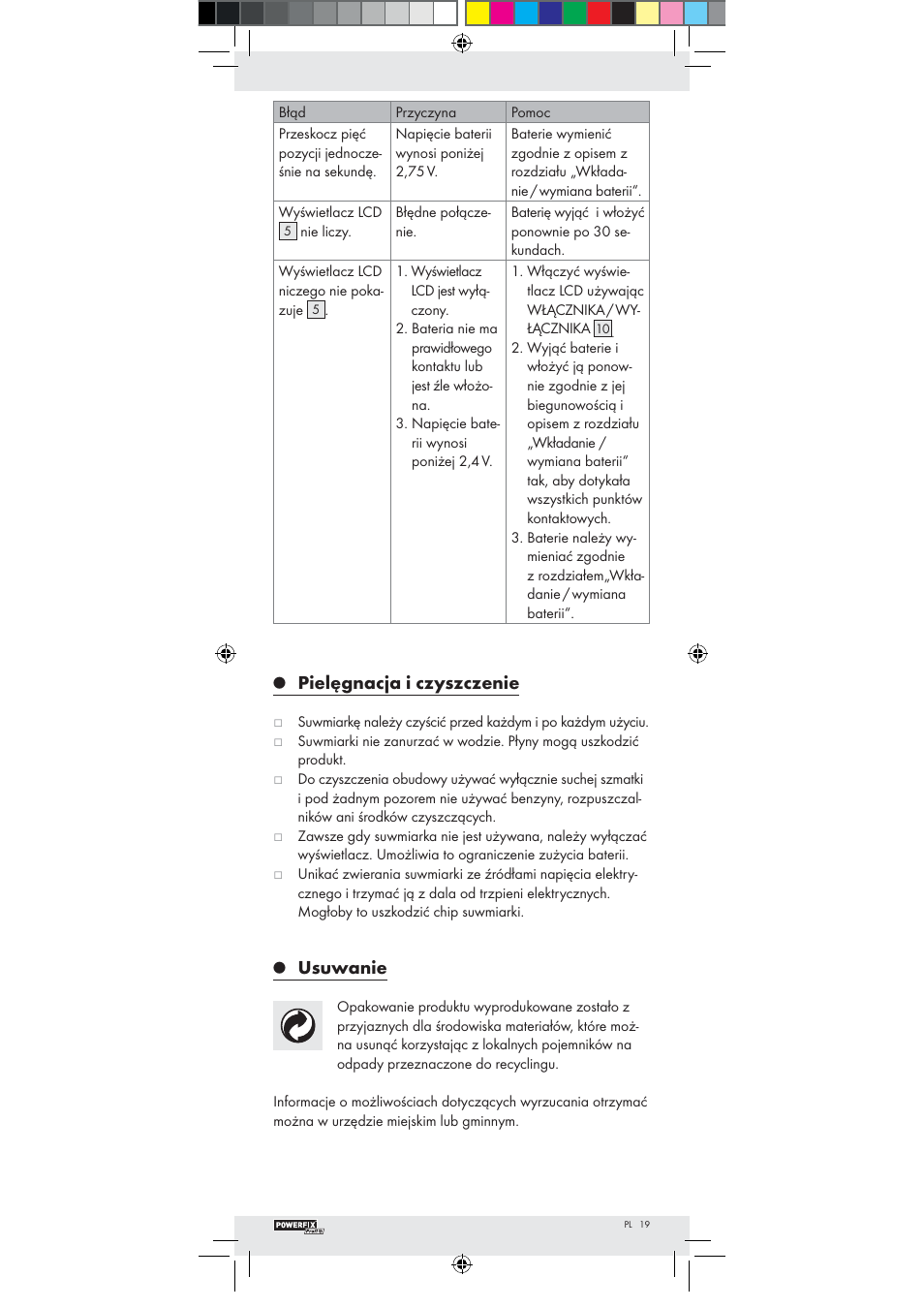 Pielęgnacja i czyszczenie, Usuwanie | Powerfix Z22855 User Manual | Page 17 / 51