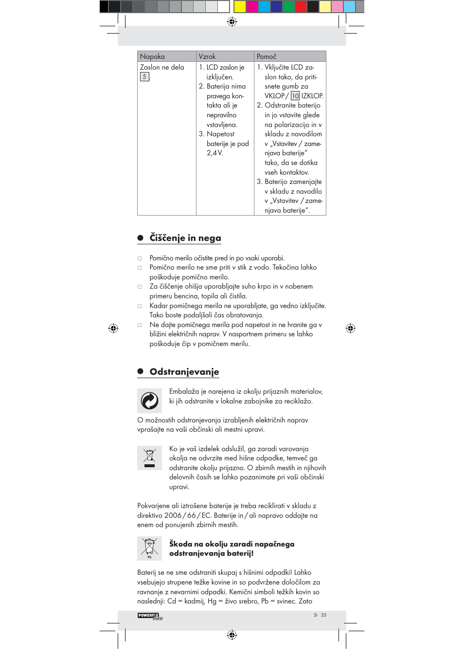 Čiščenje in nega, Odstranjevanje | Powerfix Z22855 User Manual | Page 33 / 51