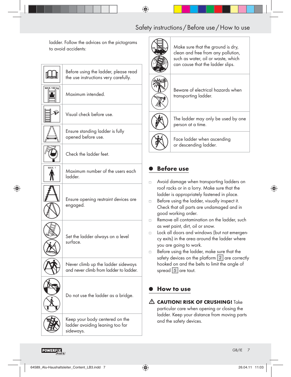 Safety instructions / before use / how to use, Before use, How to use | Powerfix Z29950 User Manual | Page 5 / 21