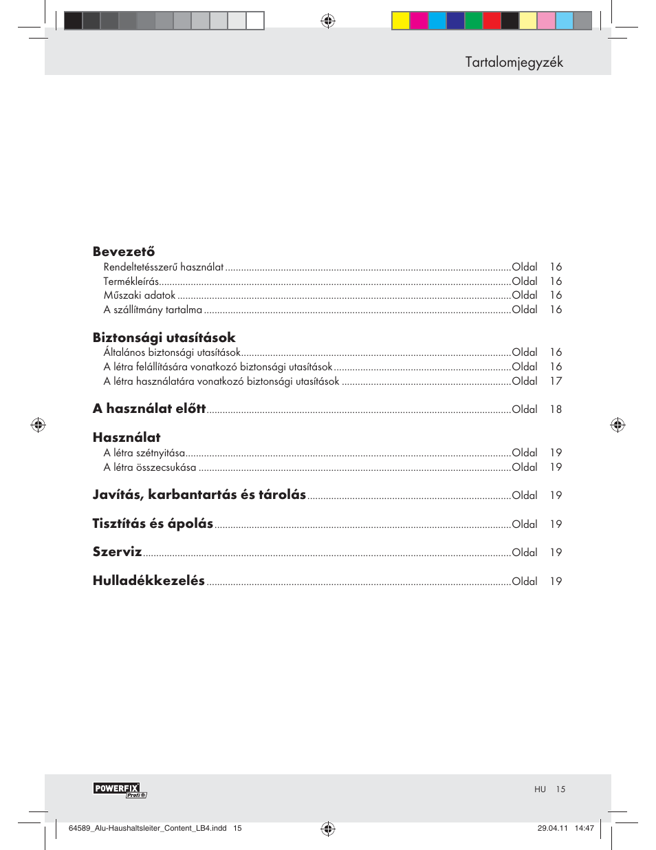 Tartalomjegyzék | Powerfix Z29950 User Manual | Page 13 / 32