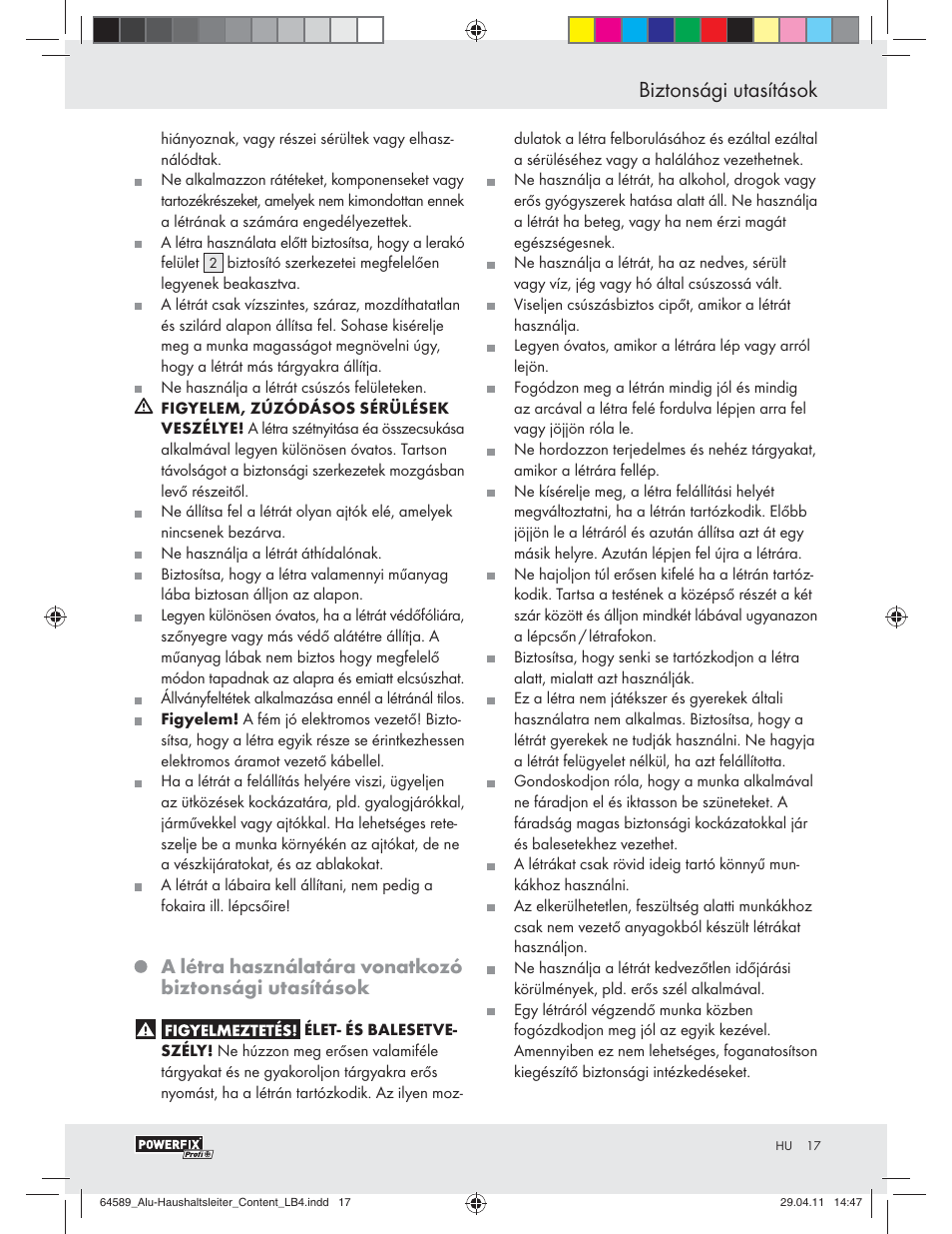 Biztonsági utasítások | Powerfix Z29950 User Manual | Page 15 / 32