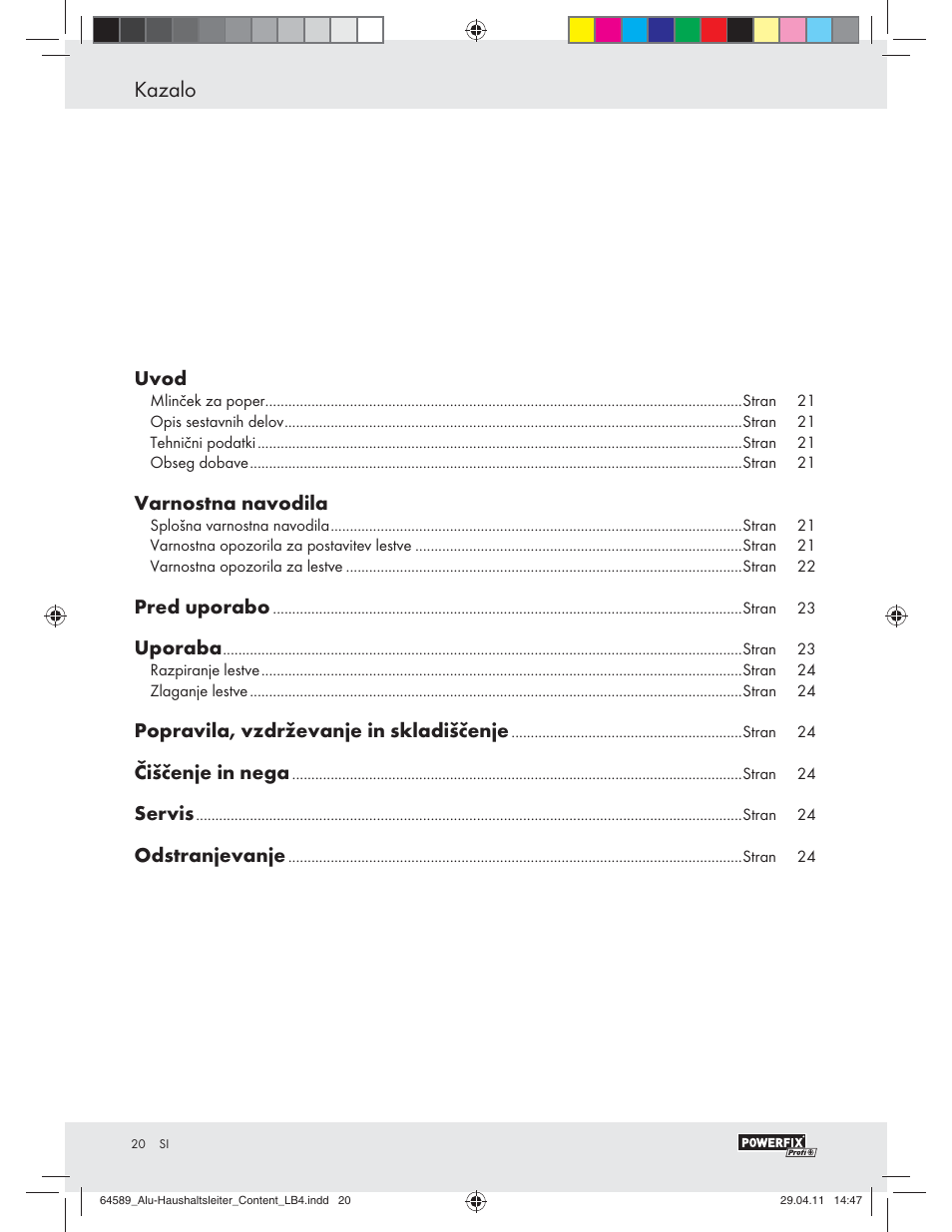 Kazalo | Powerfix Z29950 User Manual | Page 18 / 32
