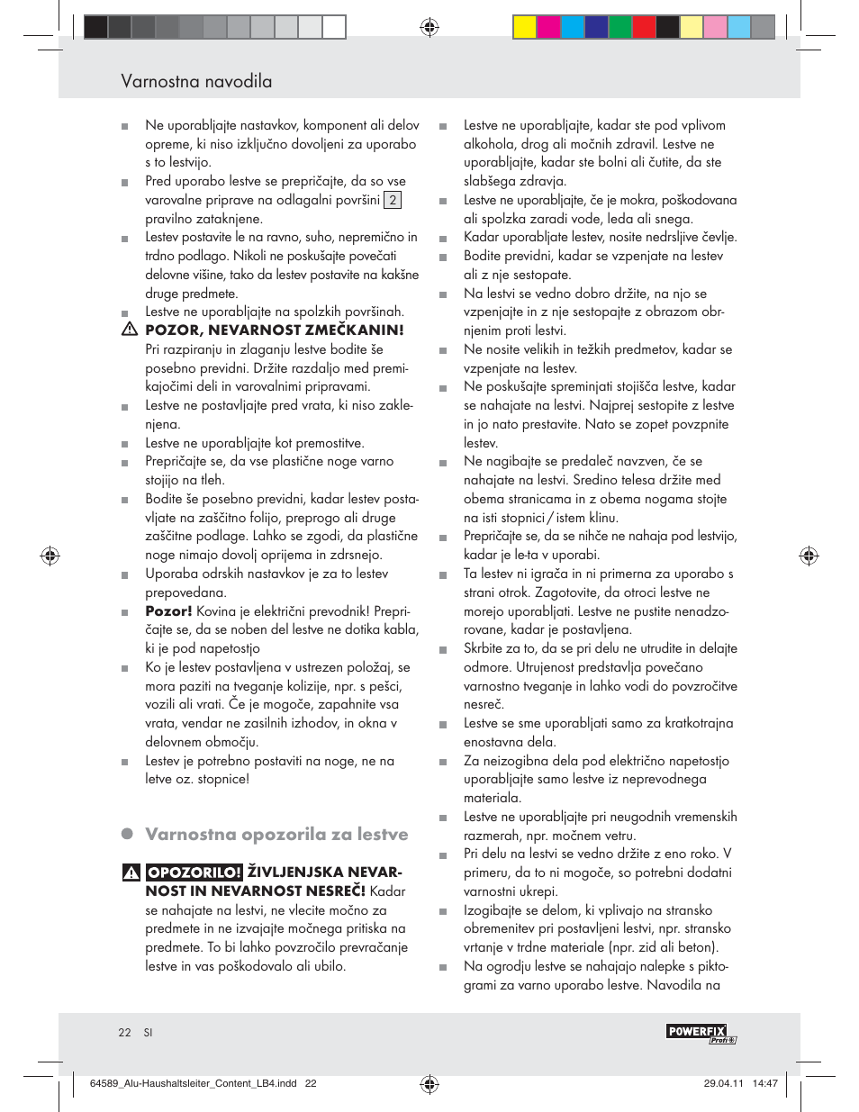 Varnostna navodila, Varnostna opozorila za lestve | Powerfix Z29950 User Manual | Page 20 / 32