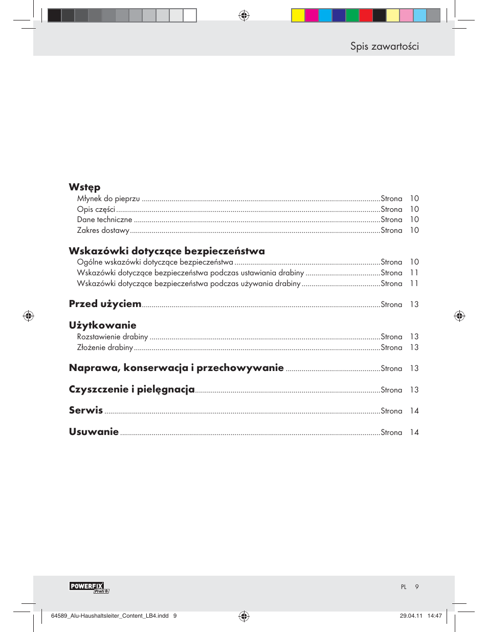 Spis zawartości, Wstęp, Wskazówki dotyczące bezpieczeństwa | Przed użyciem, Użytkowanie, Naprawa, konserwacja i przechowywanie, Czyszczenie i pielęgnacja, Serwis, Usuwanie | Powerfix Z29950 User Manual | Page 7 / 32