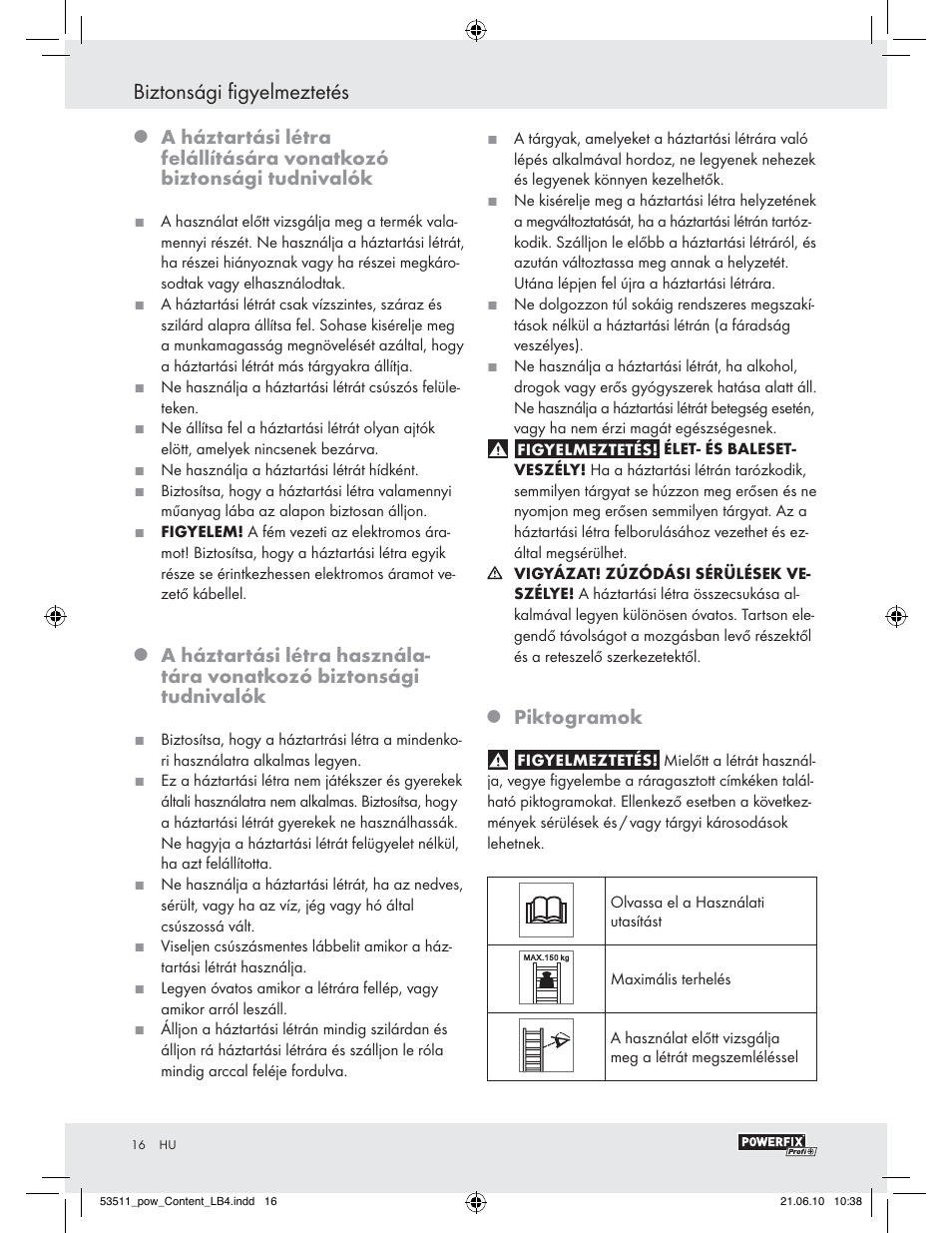 Biztonsági figyelmeztetés | Powerfix Z29815 User Manual | Page 14 / 36