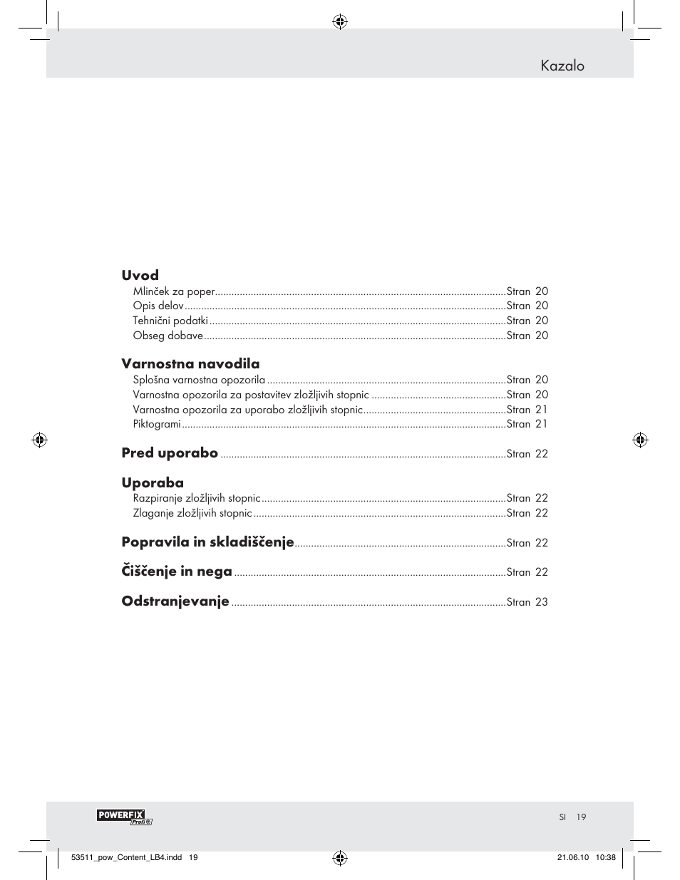 Kazalo | Powerfix Z29815 User Manual | Page 17 / 36