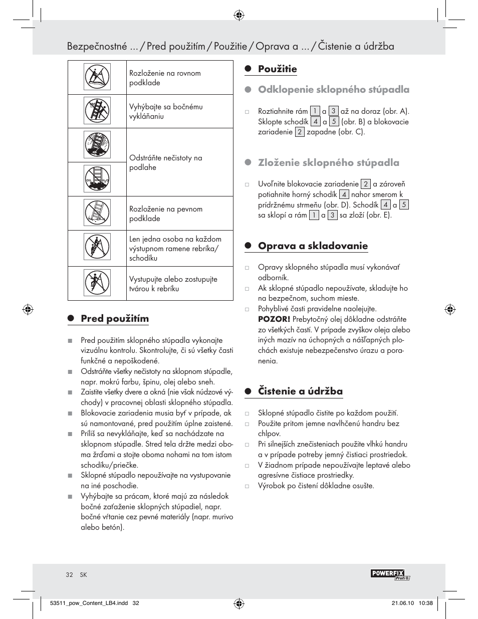Pred použitím, Použitie, Odklopenie sklopného stúpadla | Zloženie sklopného stúpadla, Oprava a skladovanie, Čistenie a údržba | Powerfix Z29815 User Manual | Page 30 / 36