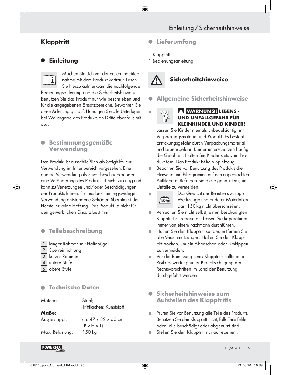 Einleitung / sicherheitshinweise | Powerfix Z29815 User Manual | Page 33 / 36