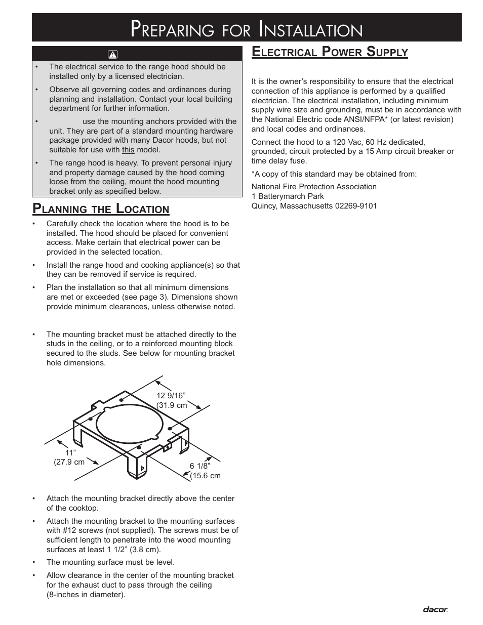 Reparing, Nstallation | Dacor DHI361 User Manual | Page 7 / 16