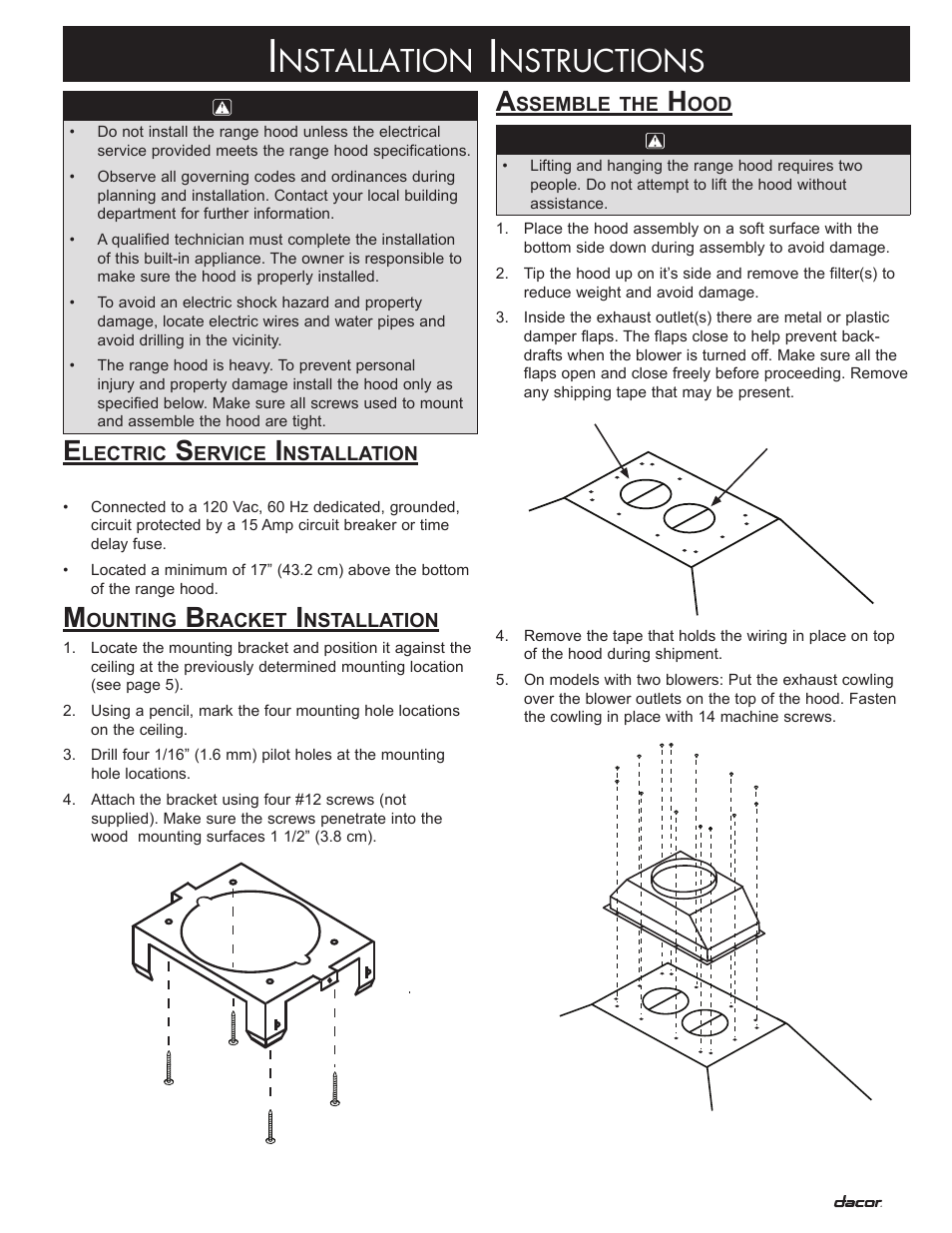 Nstallation, Nstructions | Dacor DHI361 User Manual | Page 9 / 16