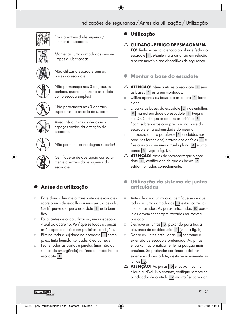 Antes da utilização, Utilização, Montar a base do escadote | Utilização do sistema de juntas articuladas | Powerfix Z30473 User Manual | Page 19 / 35