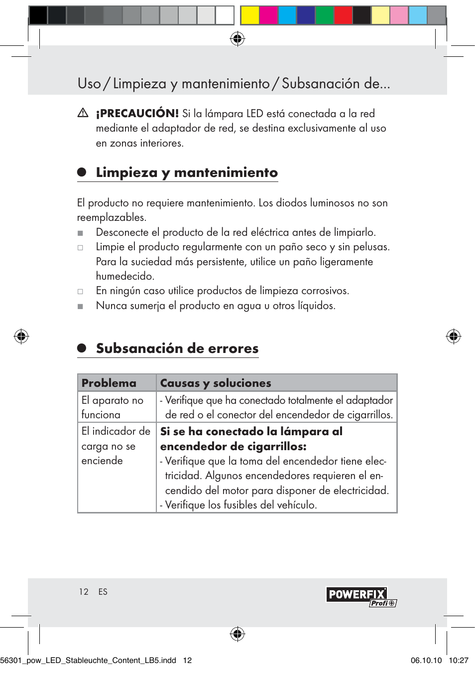 Uso / limpieza y mantenimiento / subsanación de, Limpieza y mantenimiento, Subsanación de errores | Powerfix Z30590-BS User Manual | Page 10 / 56