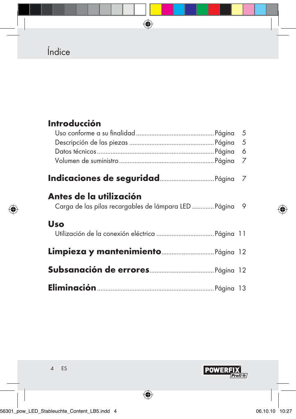 Índice, Introducción, Indicaciones de seguridad | Antes de la utilización, Limpieza y mantenimiento, Subsanación de errores, Eliminación | Powerfix Z30590-BS User Manual | Page 2 / 56