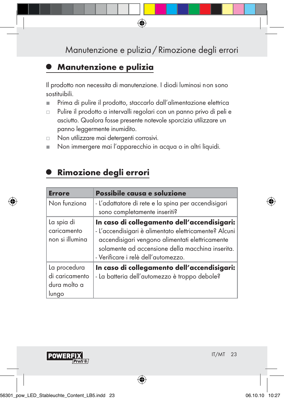 Manutenzione e pulizia / rimozione degli errori, Manutenzione e pulizia, Rimozione degli errori | Powerfix Z30590-BS User Manual | Page 21 / 56
