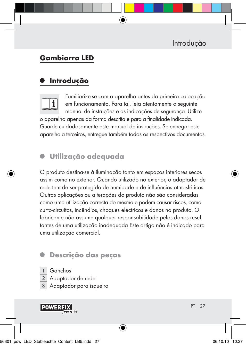 Introdução, Gambiarra led, Utilização adequada | Descrição das peças | Powerfix Z30590-BS User Manual | Page 25 / 56