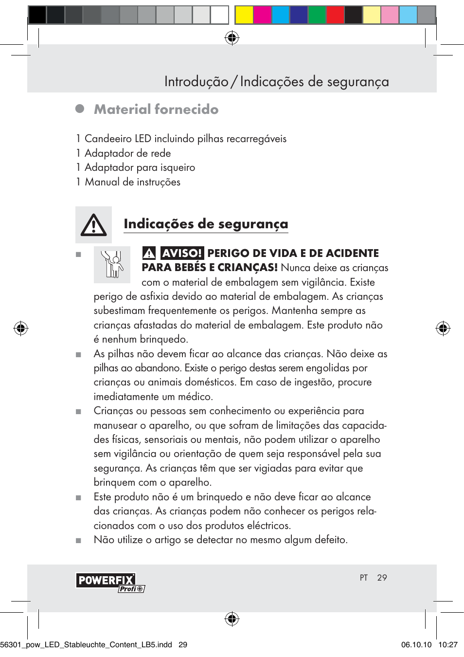 Introdução / indicações de segurança, Material fornecido, Indicações de segurança | Powerfix Z30590-BS User Manual | Page 27 / 56