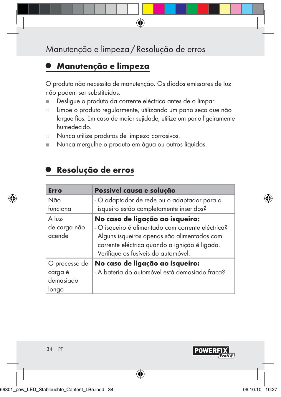 Manutenção e limpeza / resolução de erros, Manutenção e limpeza, Resolução de erros | Powerfix Z30590-BS User Manual | Page 32 / 56
