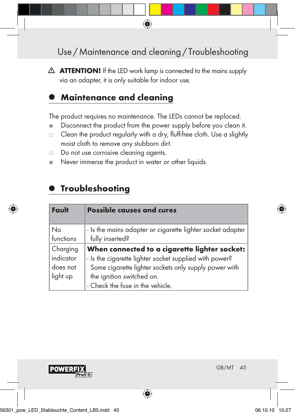 Use / maintenance and cleaning / troubleshooting, Maintenance and cleaning, Troubleshooting | Powerfix Z30590-BS User Manual | Page 43 / 56