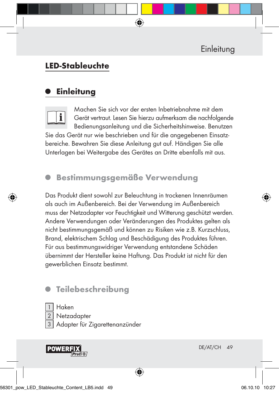 Einleitung, Led-stableuchte, Bestimmungsgemäße verwendung | Teilebeschreibung | Powerfix Z30590-BS User Manual | Page 47 / 56