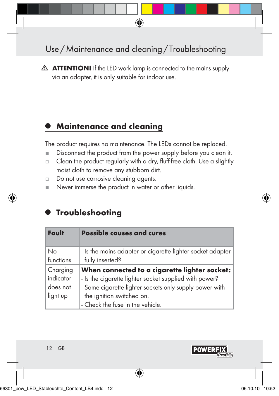 Use / maintenance and cleaning / troubleshooting, Maintenance and cleaning, Troubleshooting | Powerfix Z30590-BS User Manual | Page 10 / 78