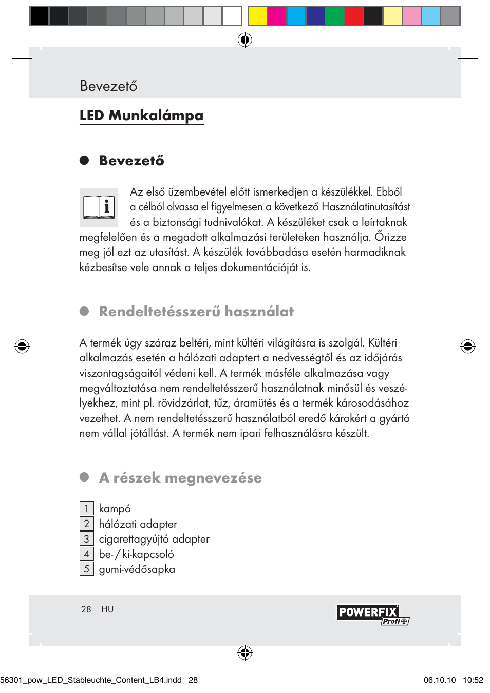 Bevezető, Led munkalámpa, Rendeltetésszerű használat | A részek megnevezése | Powerfix Z30590-BS User Manual | Page 26 / 78