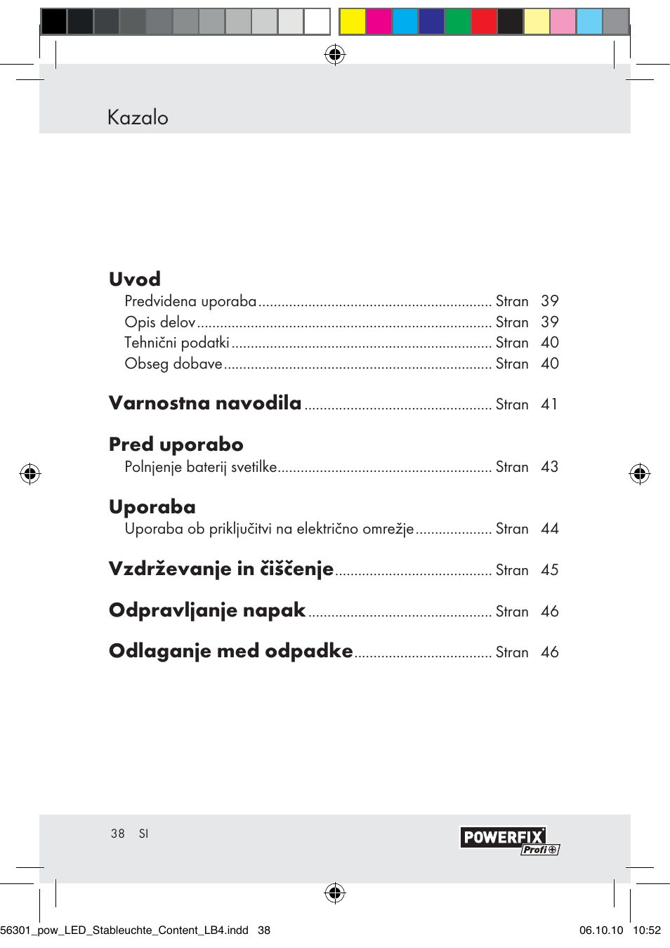 Kazalo, Uvod, Varnostna navodila | Pred uporabo, Uporaba, Vzdrževanje in čiščenje, Odpravljanje napak, Odlaganje med odpadke | Powerfix Z30590-BS User Manual | Page 36 / 78