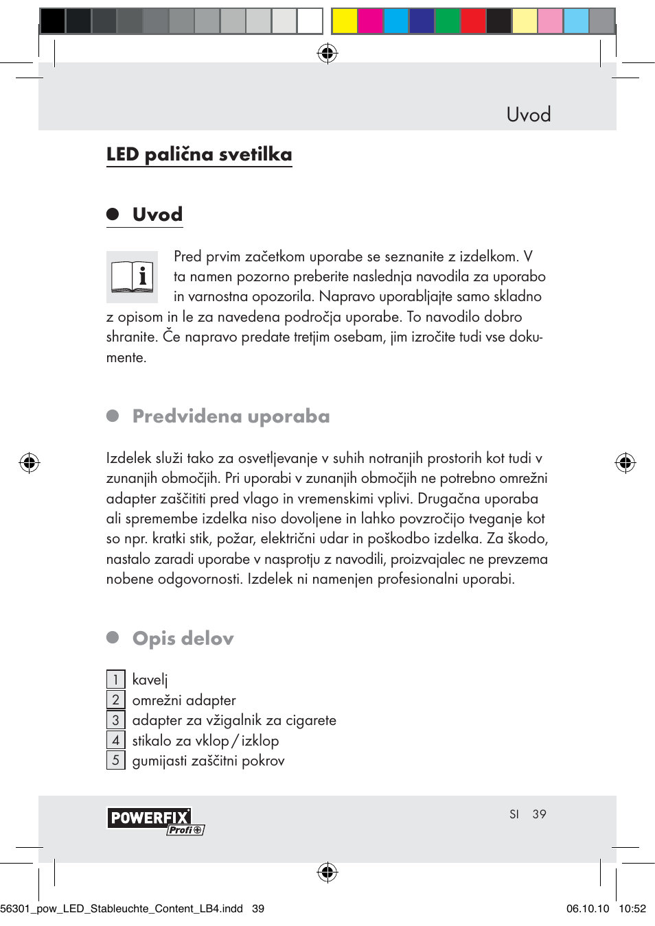 Uvod, Led palična svetilka, Predvidena uporaba | Opis delov | Powerfix Z30590-BS User Manual | Page 37 / 78