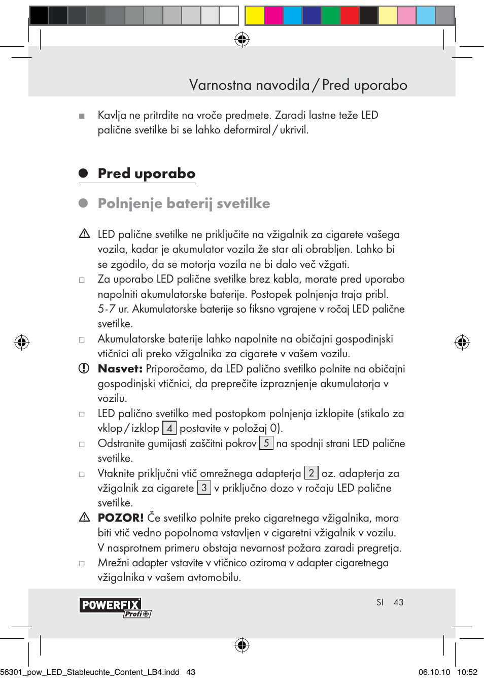 Varnostna navodila / pred uporabo, Pred uporabo, Polnjenje baterij svetilke | Powerfix Z30590-BS User Manual | Page 41 / 78