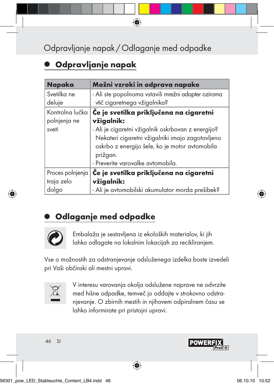 Odpravljanje napak / odlaganje med odpadke, Odpravljanje napak, Odlaganje med odpadke | Powerfix Z30590-BS User Manual | Page 44 / 78