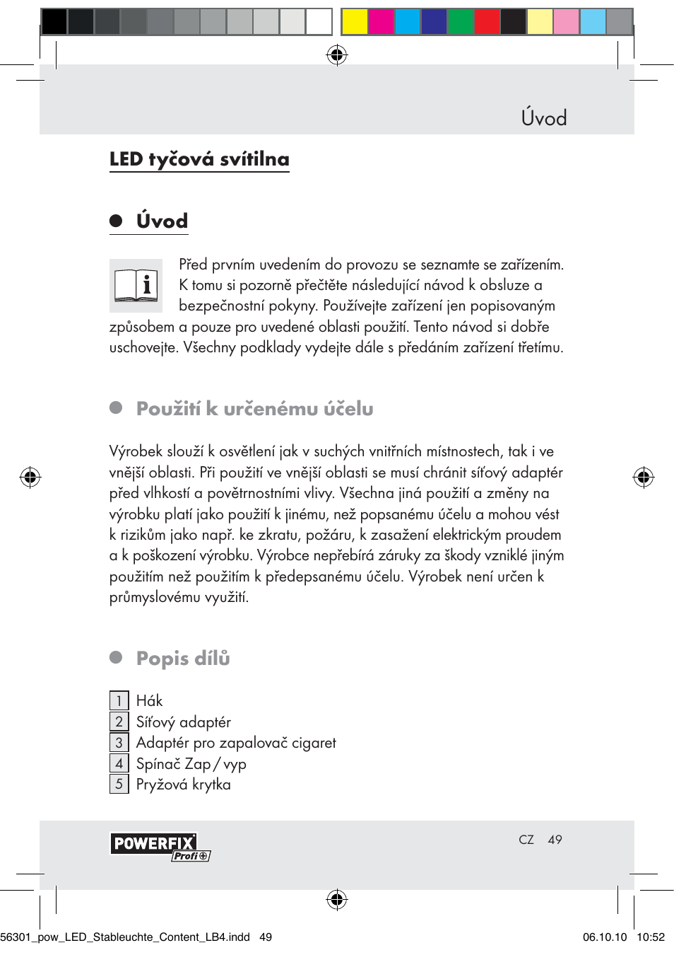 Úvod, Led tyčová svítilna, Použití k určenému účelu | Popis dílů | Powerfix Z30590-BS User Manual | Page 49 / 78