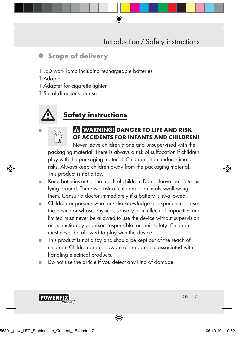 Introduction / safety instructions, Scope of delivery, Safety instructions | Powerfix Z30590-BS User Manual | Page 5 / 78