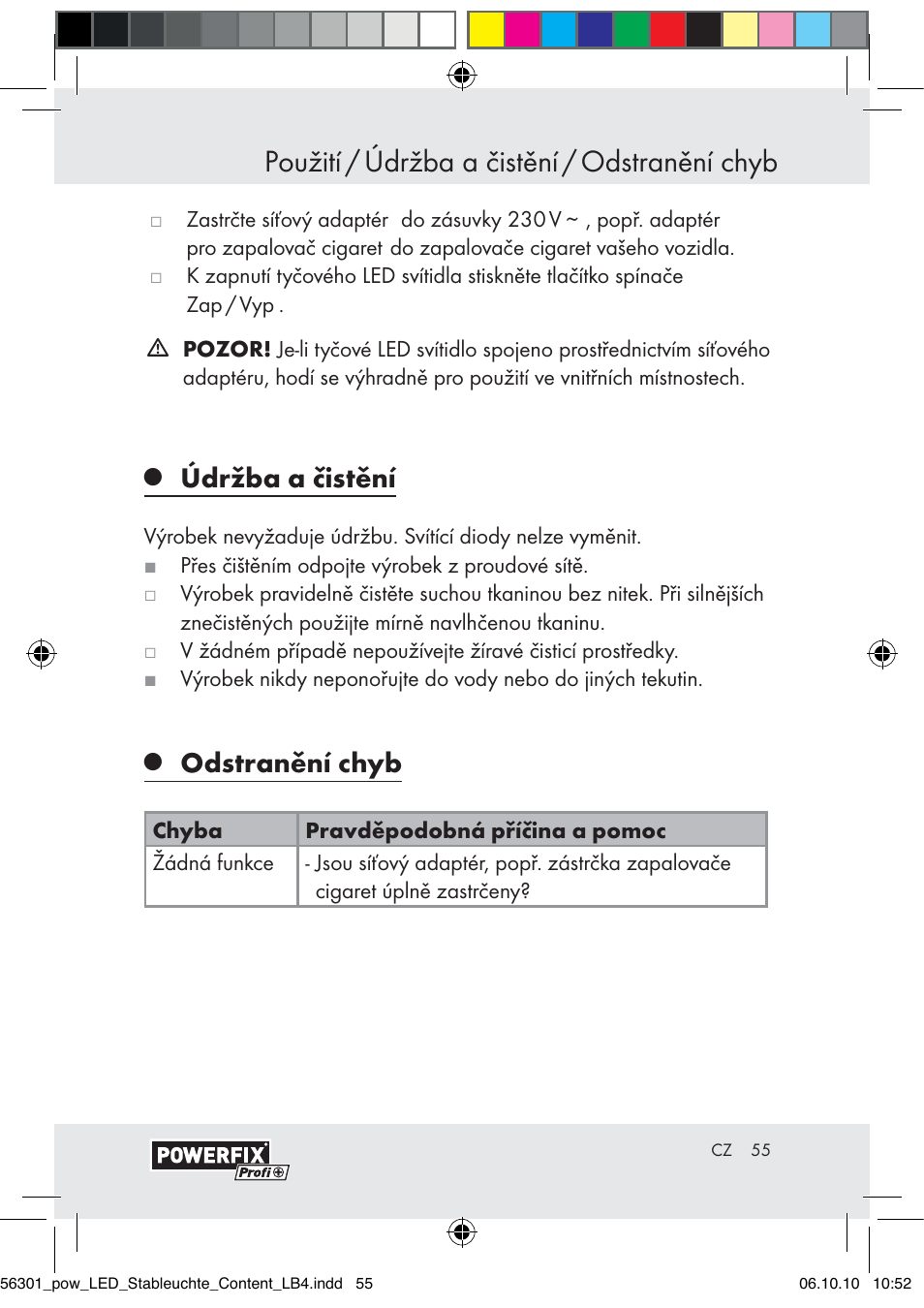 Použití / údržba a čistění / odstranění chyb, Údržba a čistění, Odstranění chyb | Powerfix Z30590-BS User Manual | Page 55 / 78