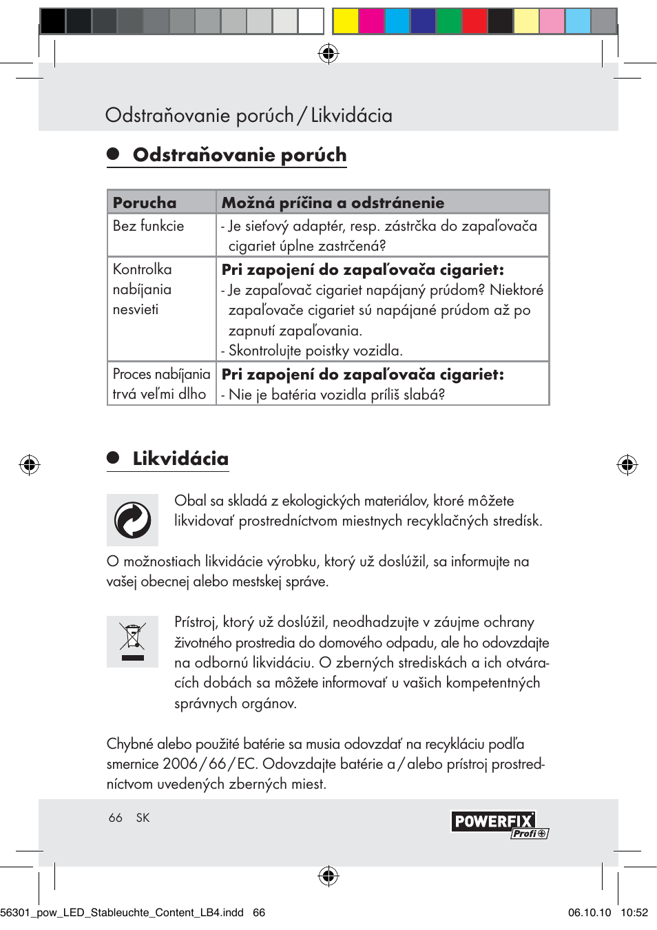 Odstraňovanie porúch / likvidácia, Odstraňovanie porúch, Likvidácia | Powerfix Z30590-BS User Manual | Page 66 / 78