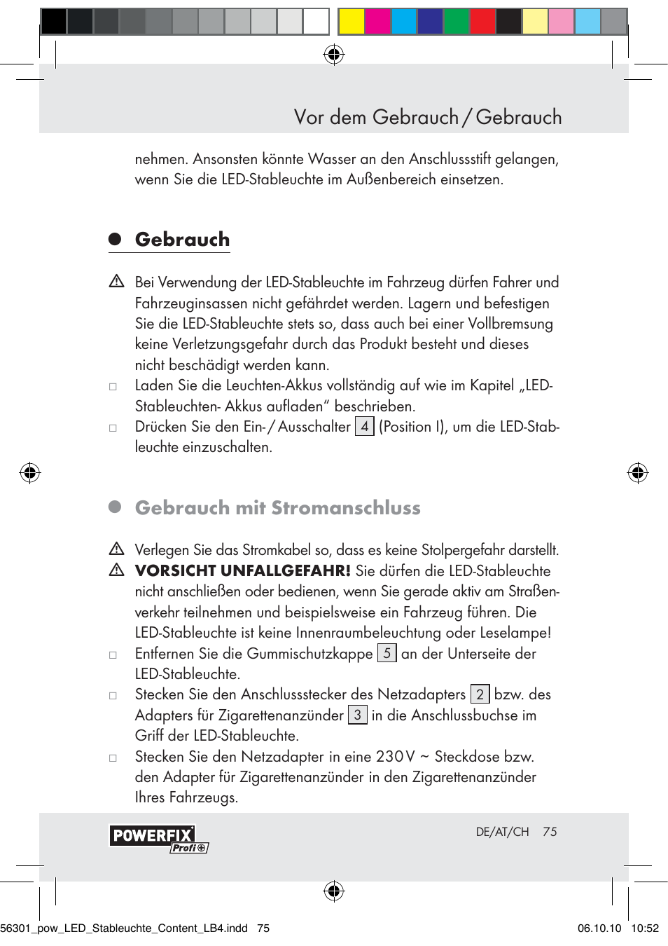 Vor dem gebrauch / gebrauch, Gebrauch, Gebrauch mit stromanschluss | Powerfix Z30590-BS User Manual | Page 75 / 78