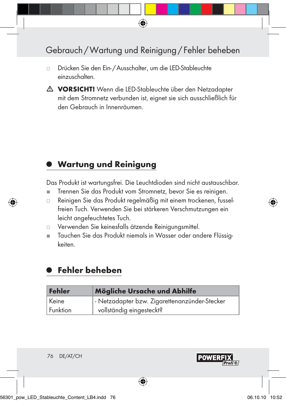 Gebrauch / wartung und reinigung / fehler beheben, Wartung und reinigung, Fehler beheben | Powerfix Z30590-BS User Manual | Page 76 / 78